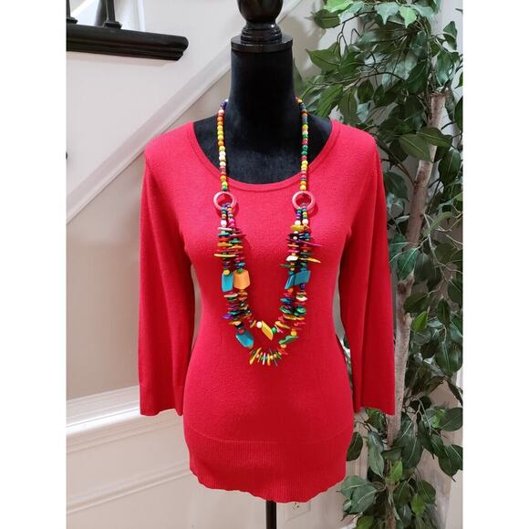 Cable & Gauge Women's Red Solid Rayon Round Neck Long Sleeve Sweater Size XL - Picture 1 of 11